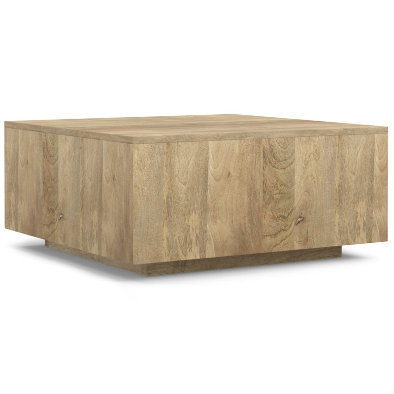Lockhart 30"W Solid Mango Wood Modern Square Coffee Table in Natural, Fully Assembled