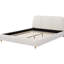 Lit tapissier moderne grand format en tissu de lin blanc, pieds en bois massif, 12 lattes en bois franc, structure centrale en métal pour plus de stabilité, installation facile en 40 minutes Un sommeil tranquille avec un rembourrage en mousse épaisse luxueux-129628357