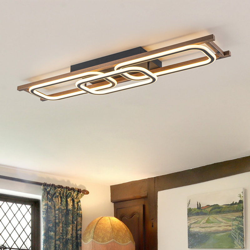43″‌ Modern Farmhouse 3-Light Linear Geometric Integrated LED Flush Mount, 3 Lights