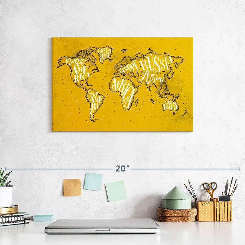 Carte du monde jaune Aliaz, H 8 po x l 12 po
