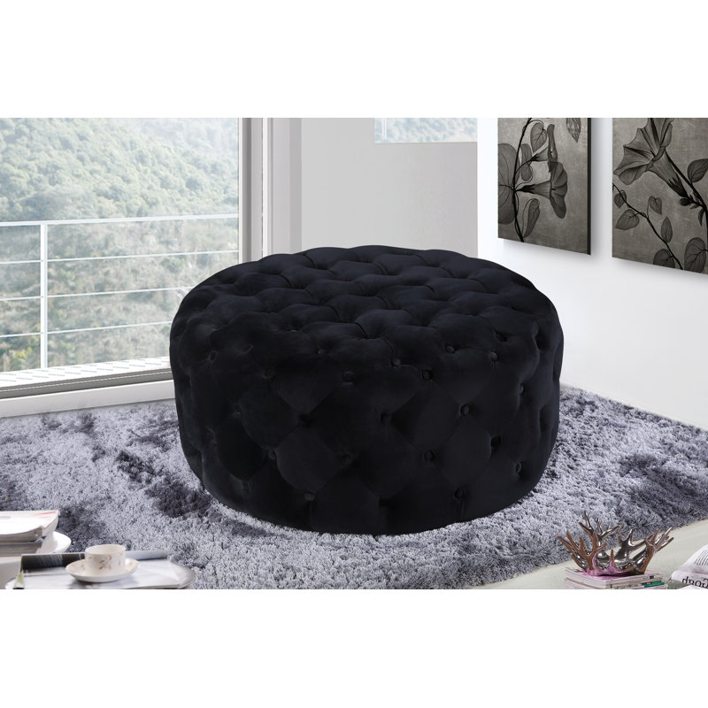 Plattsburgh Velvet Ottoman, Black Velvet