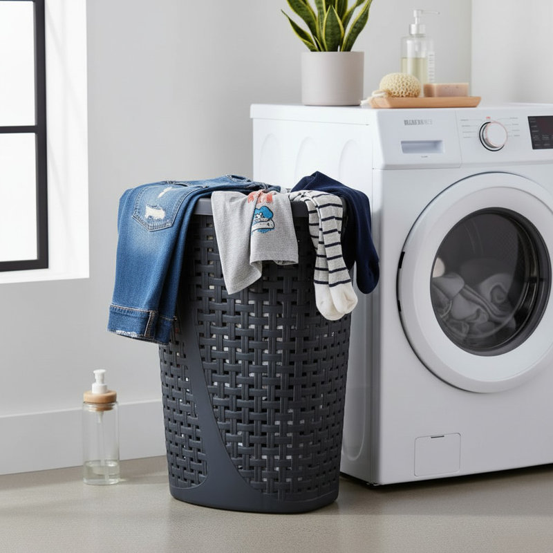 45 Liter Slip Laundry Hamper, Black, Black