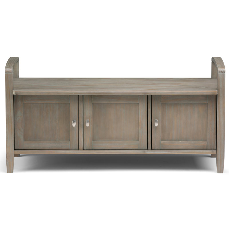 Rustic Distressed Gray 44" Solid Hardwood Storage Bench with Armrests