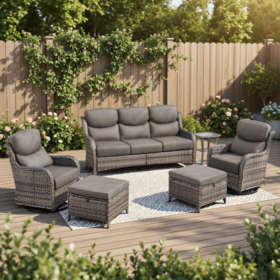 Ensemble de conversation de jardin en rotin pour 5 personnes avec repose-pieds