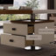 Bureau rectangulaire blanc en bois manufacturé blanc + brun noisette + acier inoxydable avec 2 tiroirs-118619135