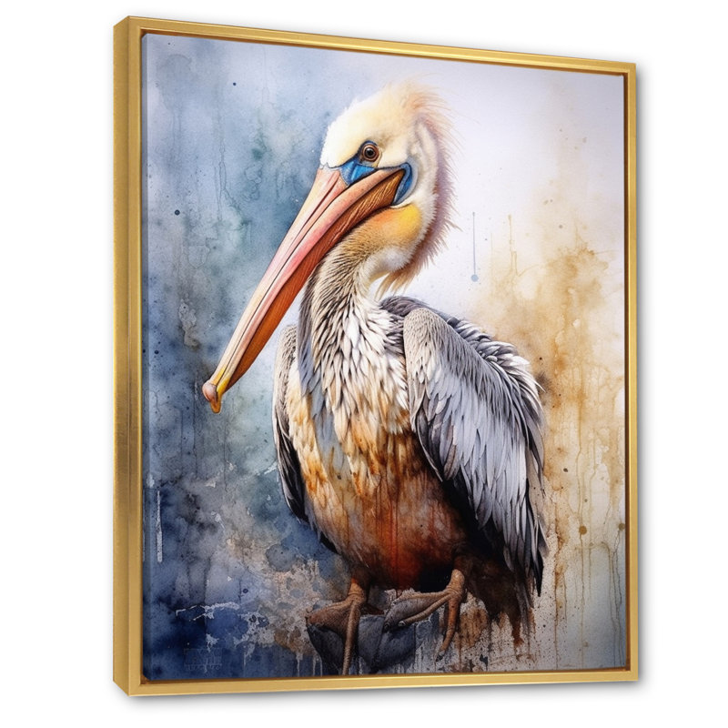 Majestic Pelican I - Imprimé, Cadre flottant doré, H 44 po x l 34 po x P 1,5 po