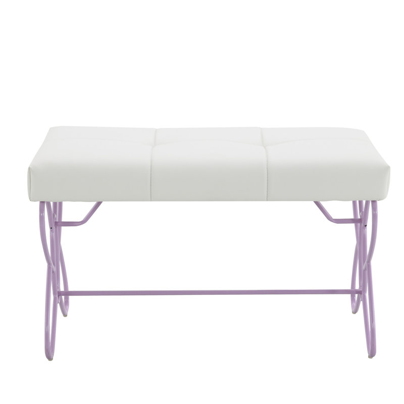 Banc avec similicuir blanc - base en métal mauve, papillon, confortable pour les espaces de vie