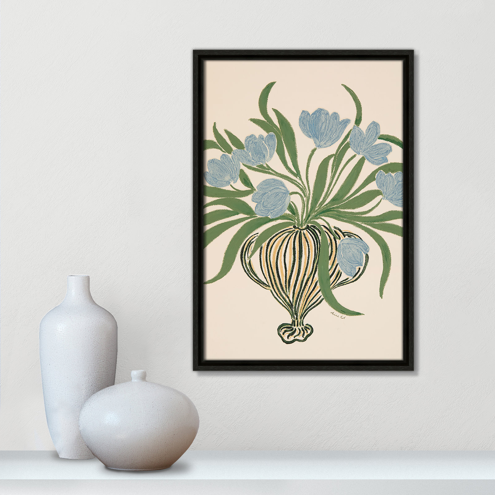 Colette "La Poire Blue Tulips" Print, 19.5" H x 13.5" W, Espresso