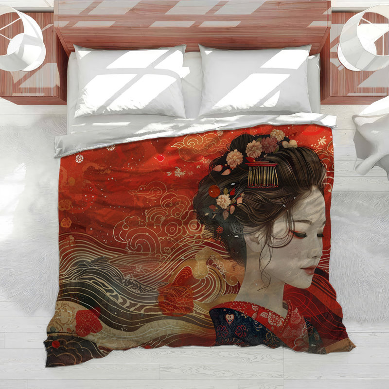 Édredon en mélange de coton Geisha Portrait, Édredon simple