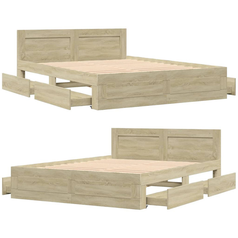 Storage Bed, Sonoma Oak, European Kingsize (160 x 200 cm)