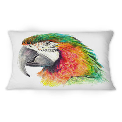 Portrait d'un perroquet vert et orange - coussin décoratif traditionnel imprimé