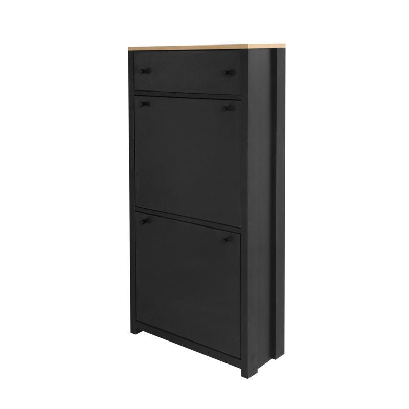 Ensemble d'armoire à chaussures mince avec 4 tiroirs rabattables, solution de rangement supérieure à motif de grain de bois avec panneau réglable, étagère à chaussures de style moderne avec tiroirs pour le couloir