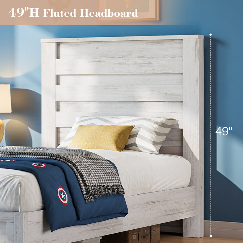 Marro Farmhouse Overlapped Wood Platform Bed, White, Twin