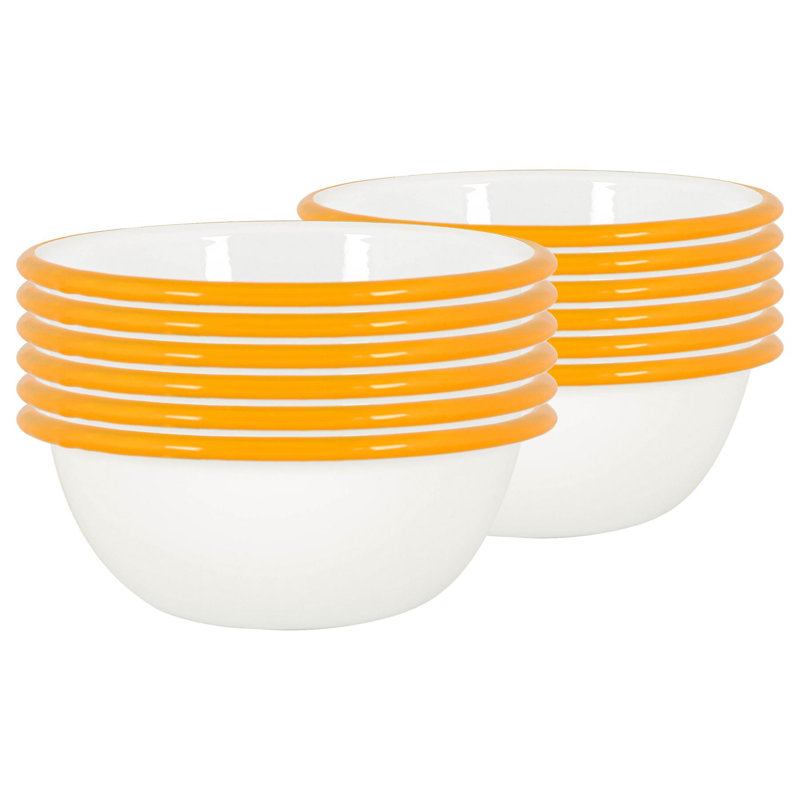 Argon Tableware - White Enamel Bowls - 16cm - Set of 12, Yellow