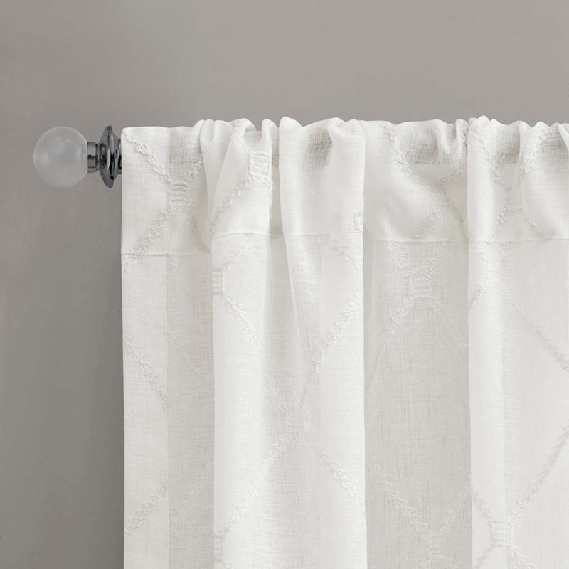 Diamond Sheer Window Curtain Panel(Only 1 Pc Panel), White, 50" W x 95" L