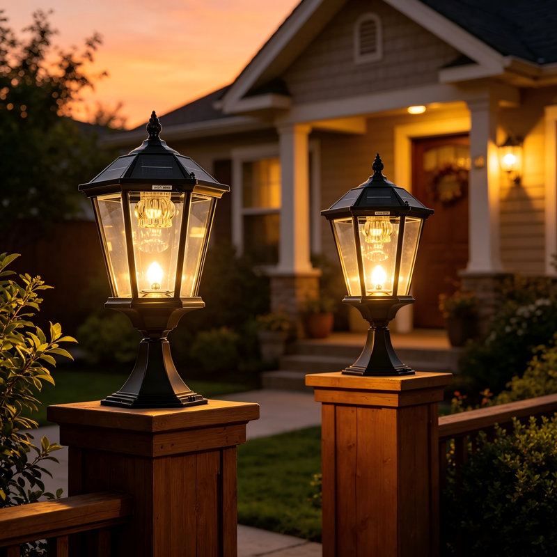 Solar Post Light Outdoor Class Black Aluminum Zb(2 Pack)