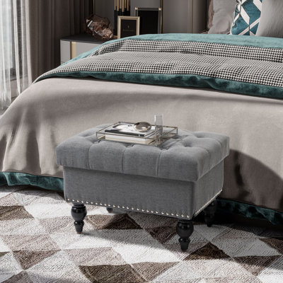 HOMcom Repose-pieds avec rangement pour le salon, repose-pieds de rangement de 25 po avec couvercle amovible, banc en tissu capitonné pour repose-pieds et siège avec pieds en bois, gris