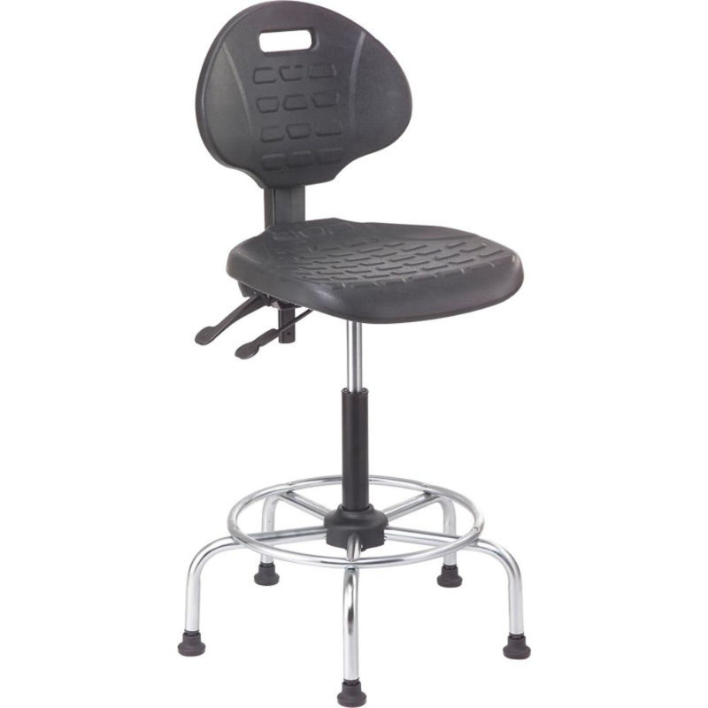 Backed Adjustable Height Ergonomic Industrial Stool with Footring Pedestal Base