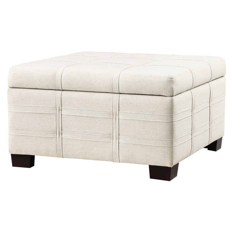 Upholstered Ottoman, White Polyester