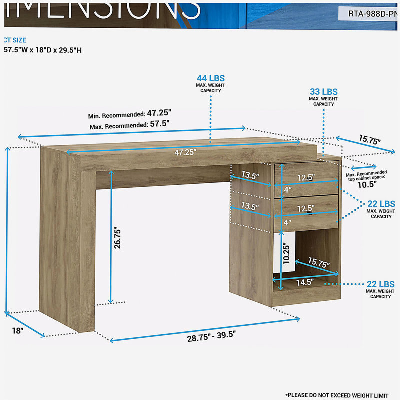 Expandable home office desk, pine, Light Brown