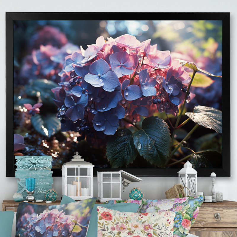 Champ d'hortensia mauve - imprimé, H 30 po x l 40 po x P 1,5 po, Cadre simple noir