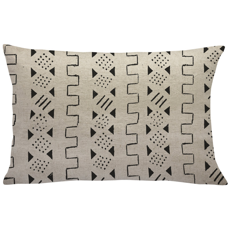 Geometric Linen Throw Pillow, Black