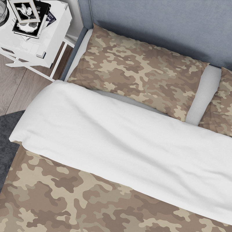 Camouflage militaire brun tendance - ensemble de housse de couette abstrait - microfibre de polyester