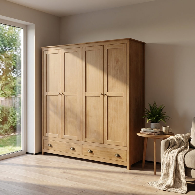 Armoire en bois massif Topazio 69,3 "4D2S, Naturel