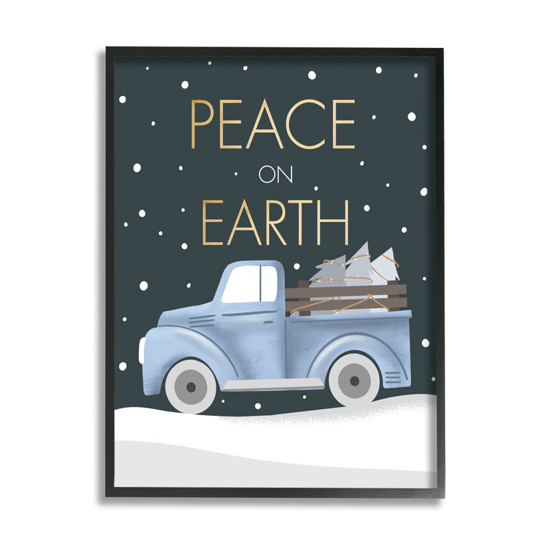" Peace On Earth Snowy Truck " by Louise Allen Designs, 14" H x 11" W x 1.5" D, Midnight Black Framed Giclee