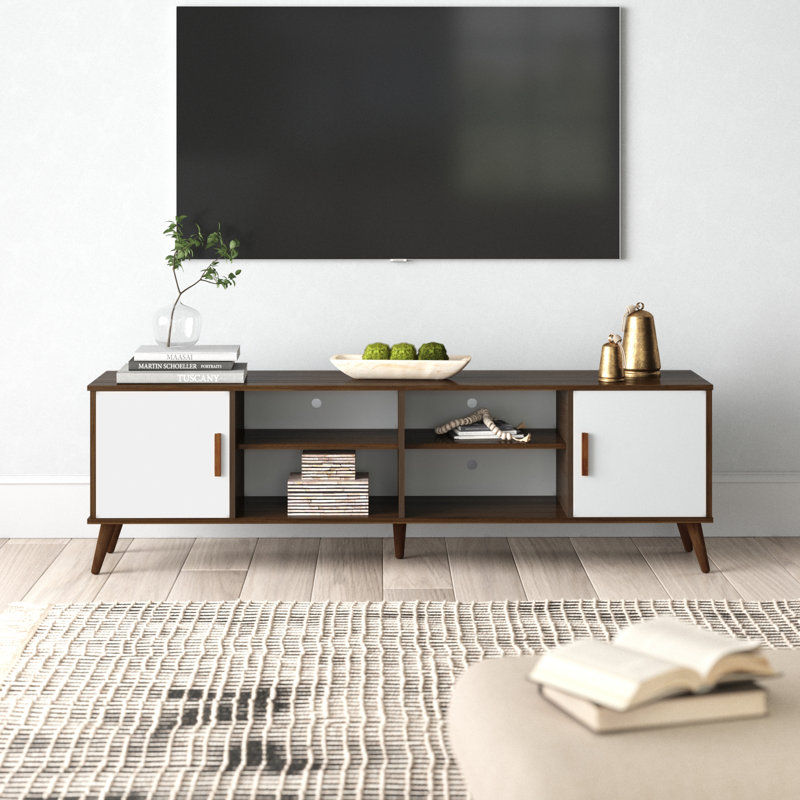 Silsden Unfinished TV Stand for TVs up to 75", Dark Walnut/White