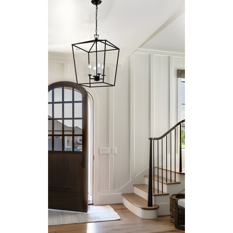 Luminaire suspendu lanterne carré 4 lumières Diran, Noir