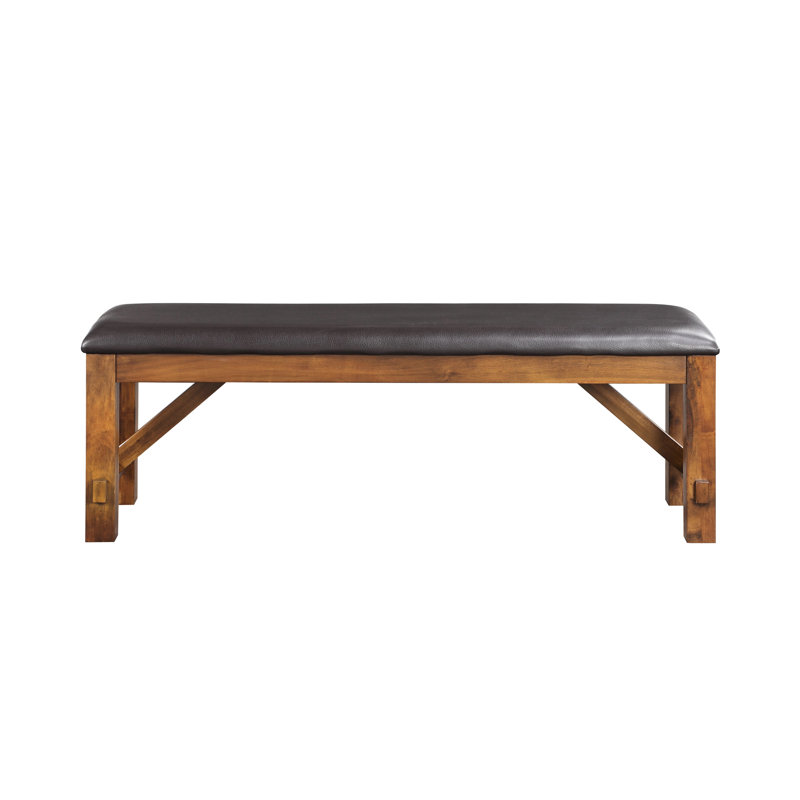 Banc rembourré de teinte noyer pour salle à manger, avec repose-pieds en bois d'hévéa et structure robuste en noyer