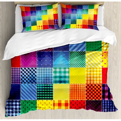 Farmhouse Rainbow Colored Square Shaped Diverse Patterns with Diagonal Forms Duvet Cover Set -  Ambesonne, nev_19423_king