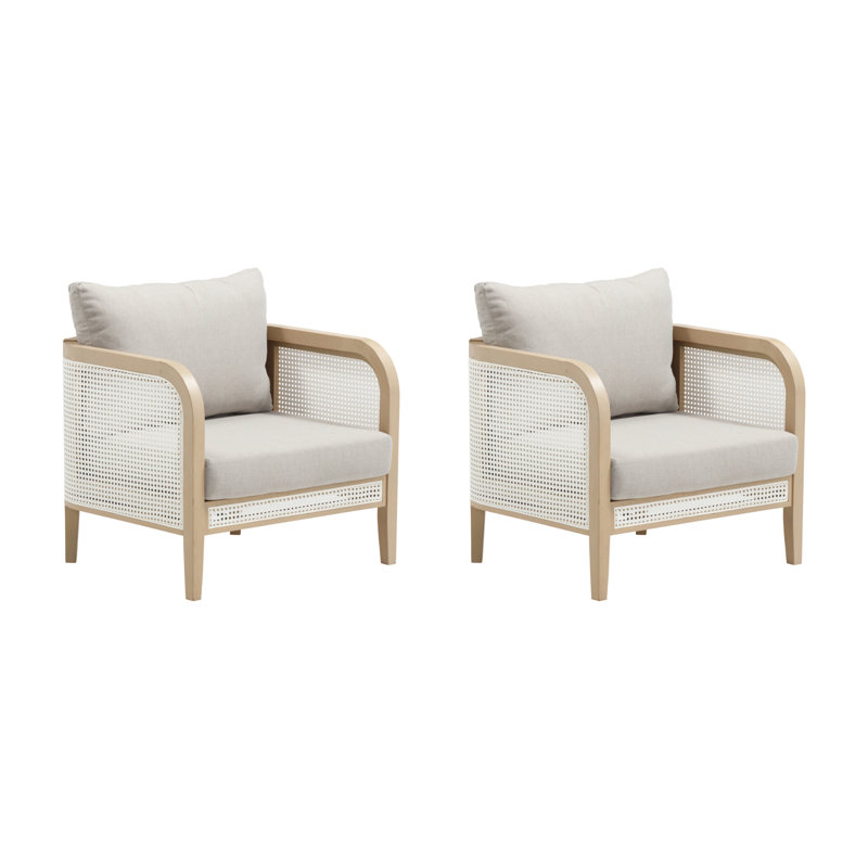 Boho Cushioned Patio Chair with Solid Wood Frame, Gray Cushion/Gray Oak Frame