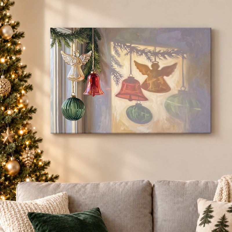 Décoration murale ange blanc et cloche rouge, H 12 po x l 18 po