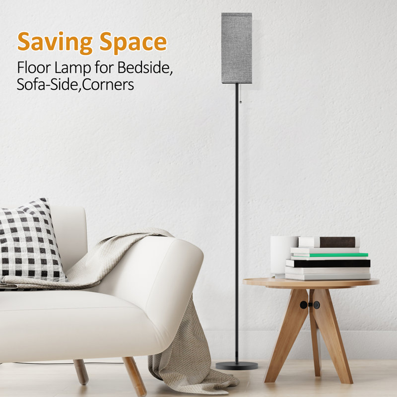 Adjustable White Metal Floor Lamp with Beige Linen Shade