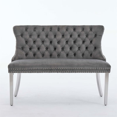 Velvet Double Dining Loveseat Bench, Mid Century Modern Design With Handmade Tufting And Brushed Stainless Steel Legs