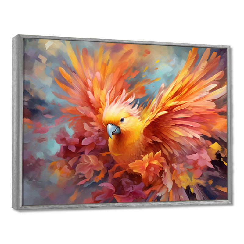 «Tropical Parrot I», art mural sur toile, H 24 po x l 32 po, Encadrement argenté