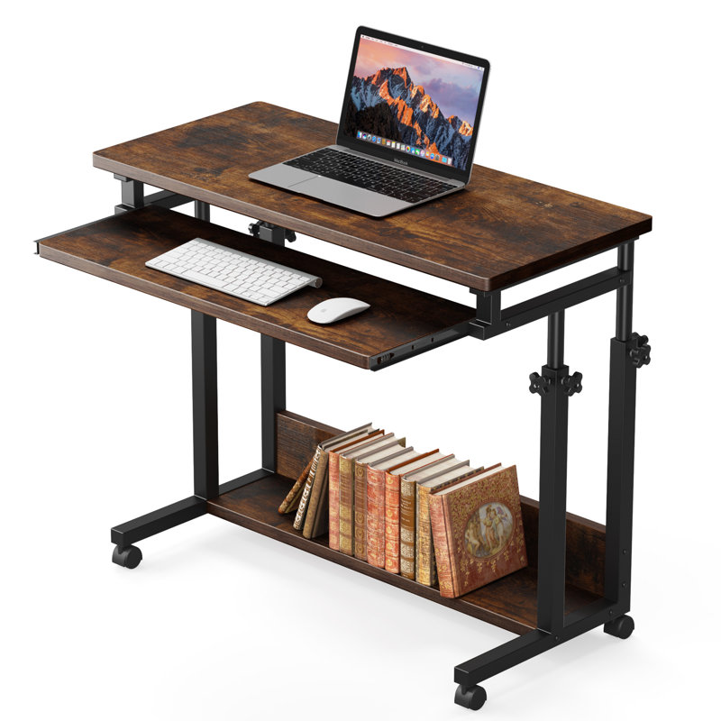 Deperte Adjustable Metal Base Standing Desk, Brown/Black