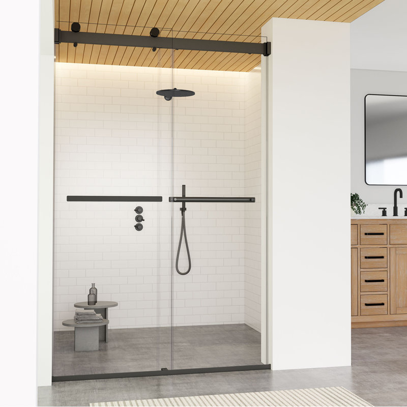 48" W x 76" H Bypass Frameless Shower Door, Black