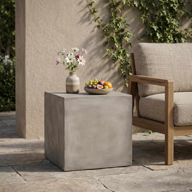 Outdoor Mgo Square Side Table, Light Grey