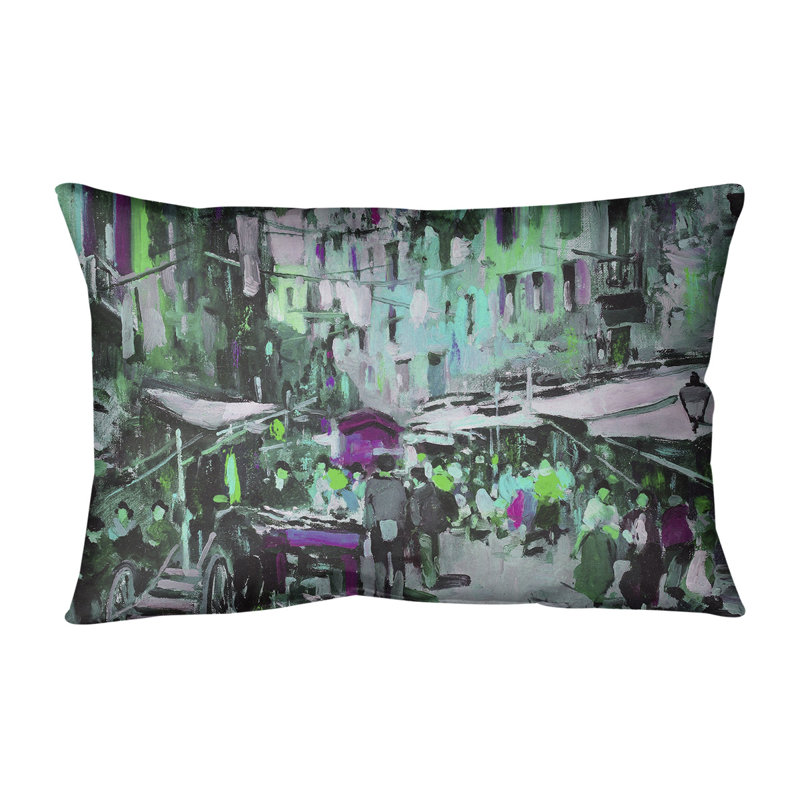 Coussin Market in Naples, Bourre en polyester, 14 po x 20 po, Vert