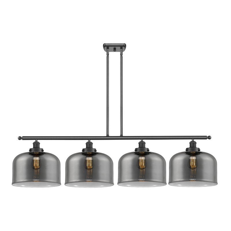 Luminaire suspendu pour îlot de cuisine 4 lumières Lattimer, Plaqué couleur fumée, Noir mat, DEL