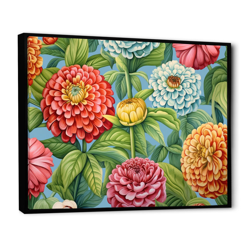 Corail vert belles fleurs, Cadre flottant noir, H 34 po x l 44 po x P 1,5 po