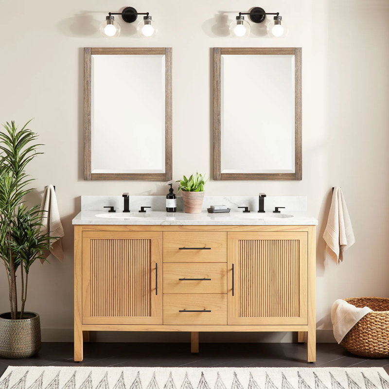 60" Ayanna Double Bathroom Vanity Set with Oval Undermount Sinks, 8" Centers, Carrara Marble