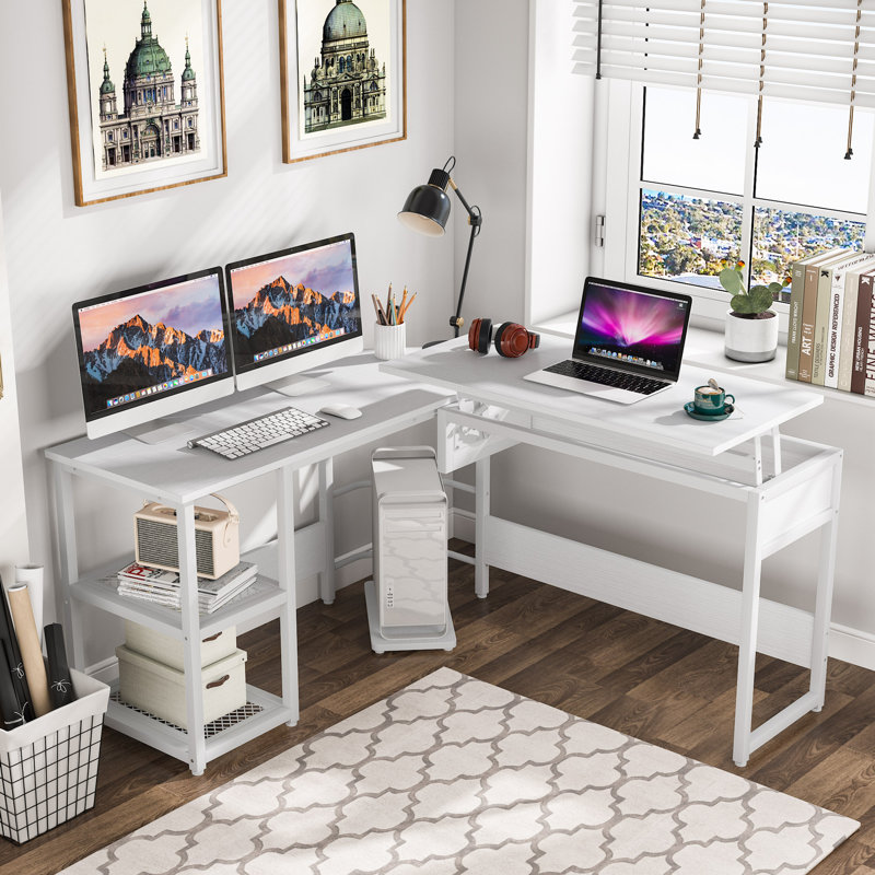 Hakime L-Shaped Metal Base Computer Desk