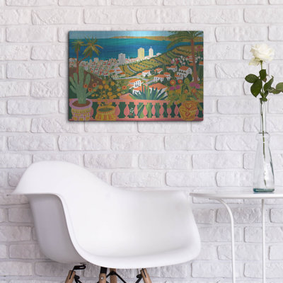«Verdant Terrace Embrace Coastal Metropolis» par Doron David, art mural en métal, 24 po x 16 po