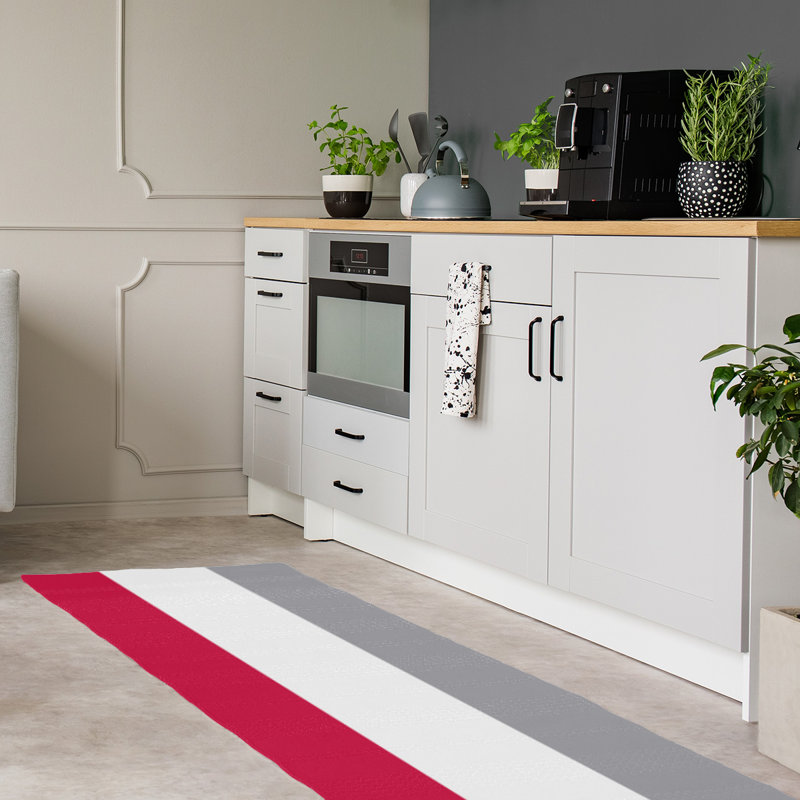 Tapis rouge rayé/argenté, Tapis de couloir 2 pi 6 po x 8 pi