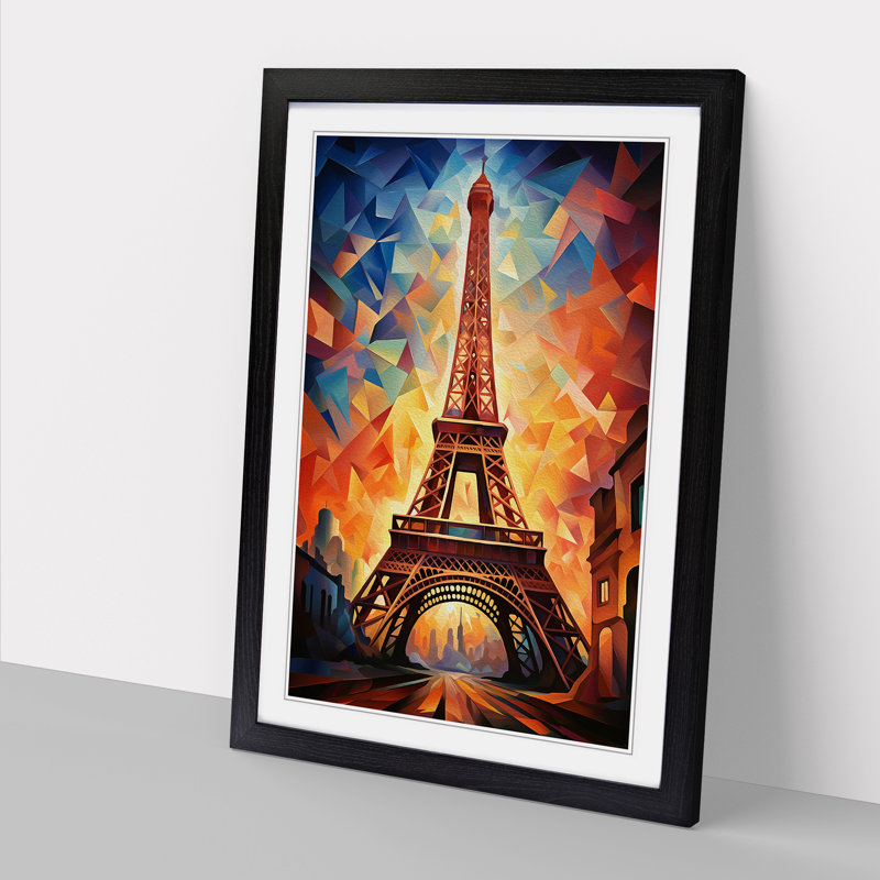 Eiffel Tower Cubism - Single Picture Frame Print on Wood, Black Framed, 64cm H x 46cm W