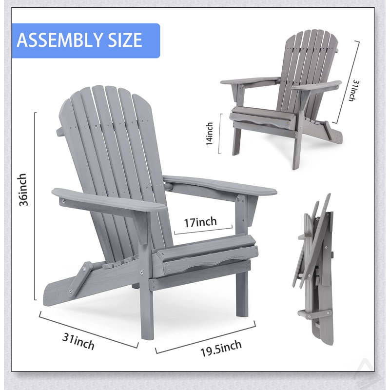 Solid Wood Folding Adirondack Chair For Outdoor Relaxation And Portability, Perfect For Patios And Gardens, Gray